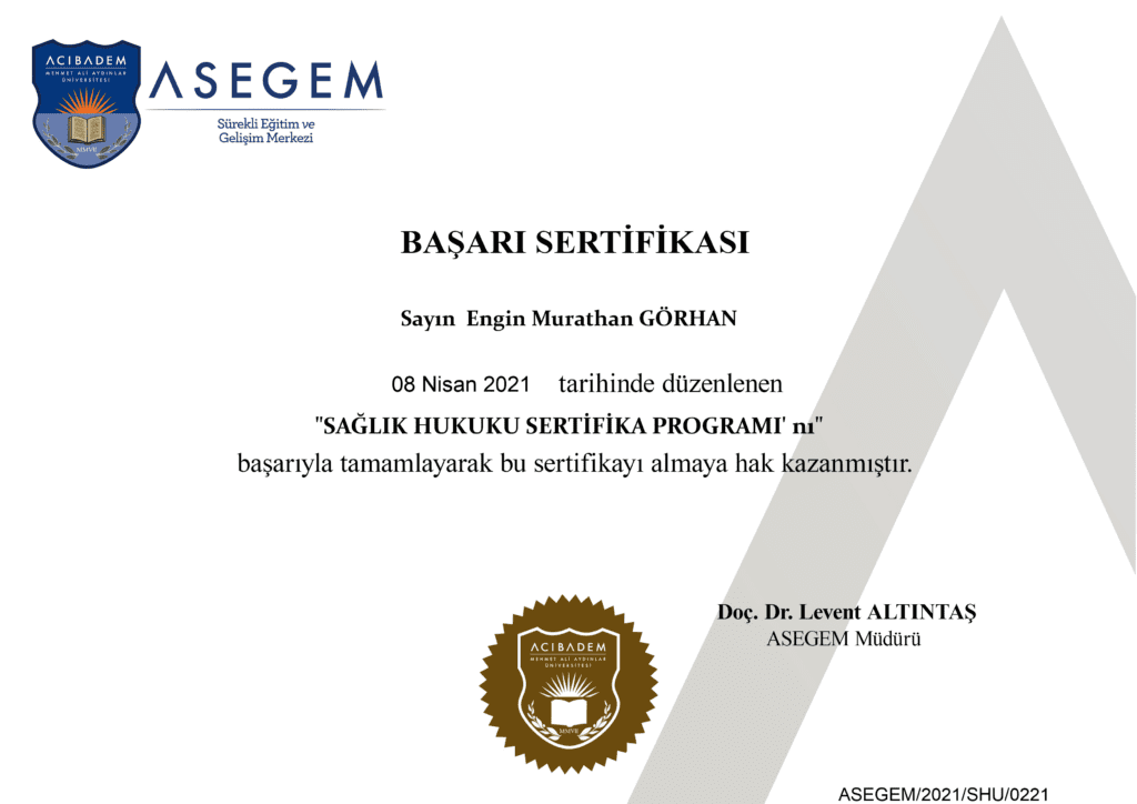 Sağlık hukuku sertifikası